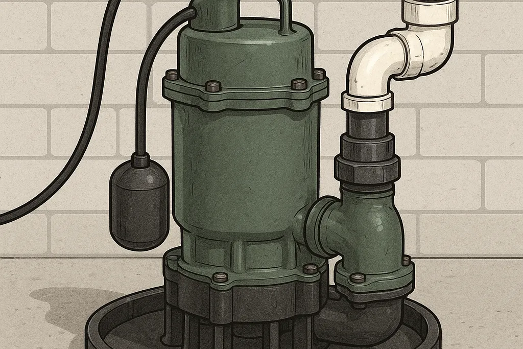 Sump pump installation in basement